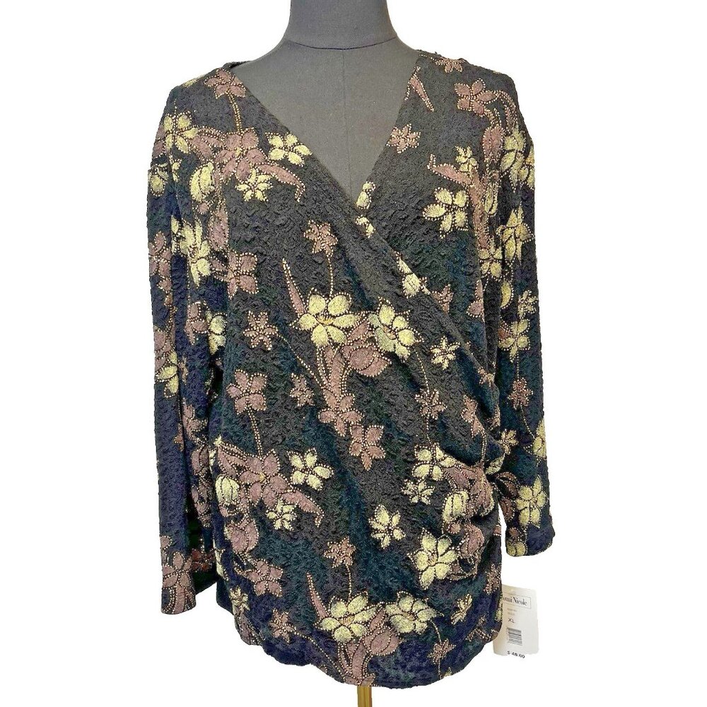 New Ronni Nicole Womens Faux Wrap Top Size XL Gold Sparkle Comfort‎ Stretch